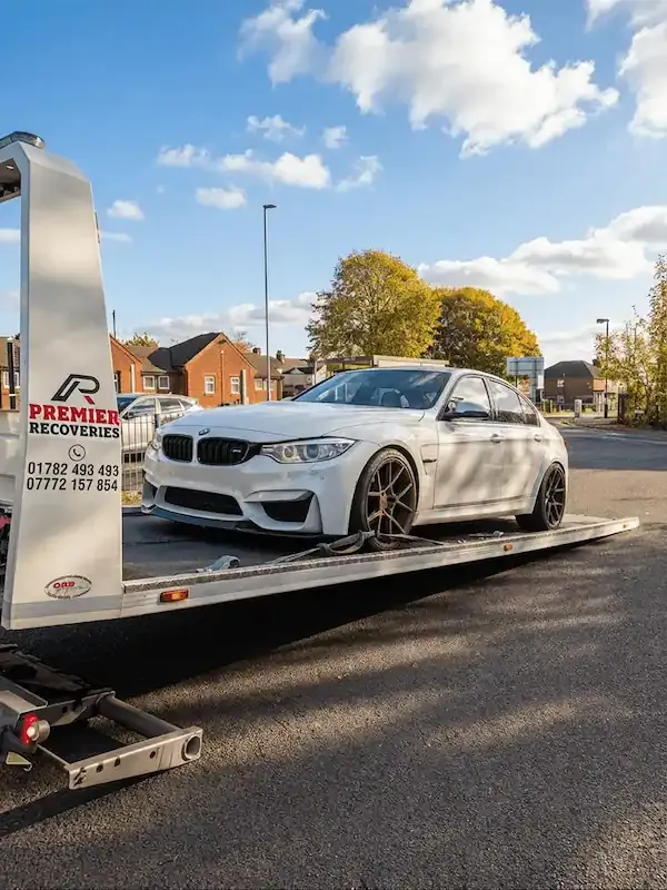 White BMW M3 car transport service by Premier Recoveries in Cheshire